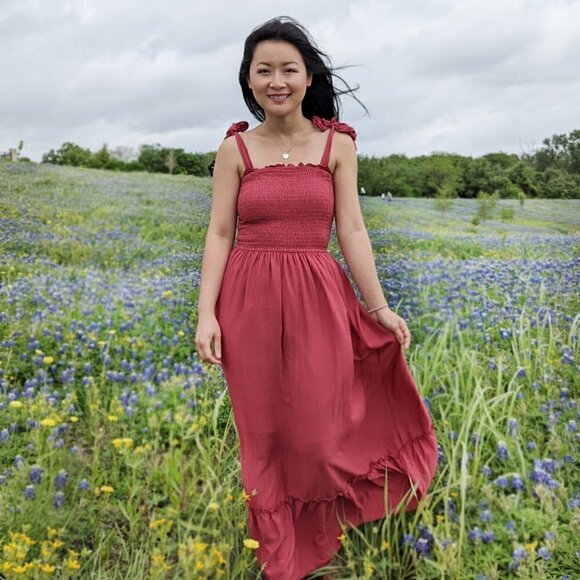 Zesica Smock Cottagecore Maxi Dress Red Sz Medium cottagecore summer bohemian - Picture 1 of 12